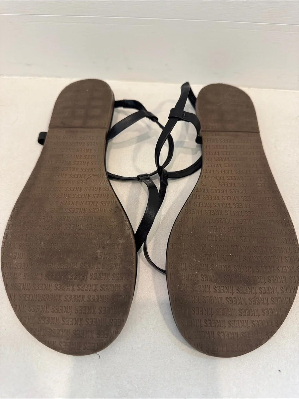 TKEES Black Minimal T-Strap Leather Sandals